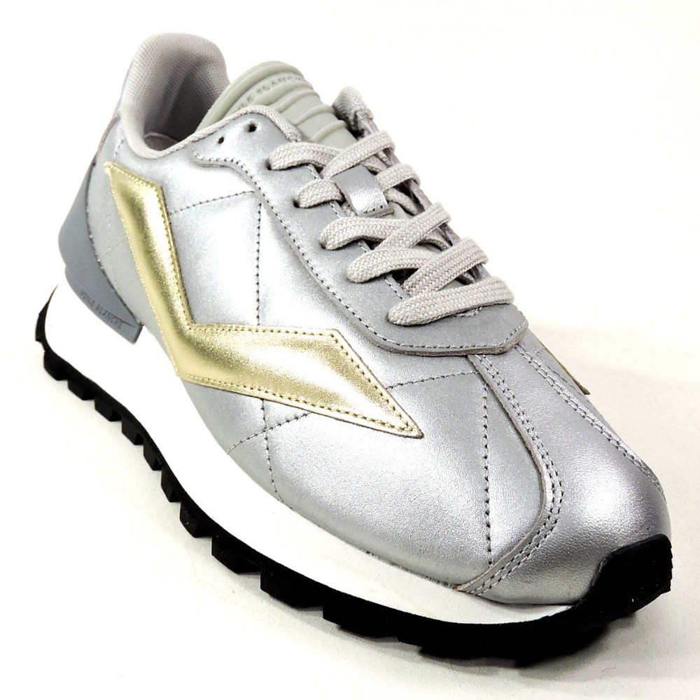 VOILE BLANCHE 🇮🇹 WOMEN'S SILVER LEATHER FASHION COMFORT SNEAKERS - Picture 3 of 8